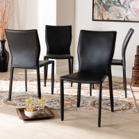 Baxton Studio 19A17-Black-DC Heidi Modern and Contemporary Black Faux Leather Upholstered 4-Piece Dining Chair Set